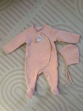 Hanna Andersson Pink Quilted Baby Bunting Footie + Bonnet Hat Set